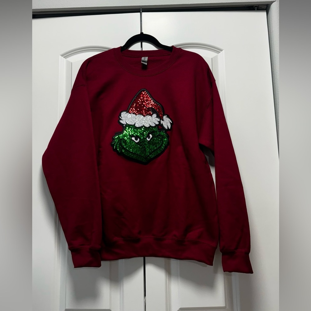 Burgundy sequins grinch crewneck